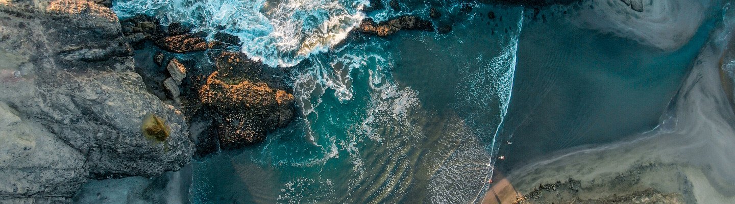 beach waterfall birds eye view